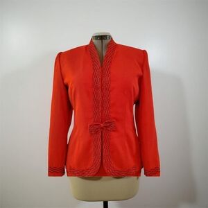 Albert Nipon Red Blazer with High Collar and Embellishments